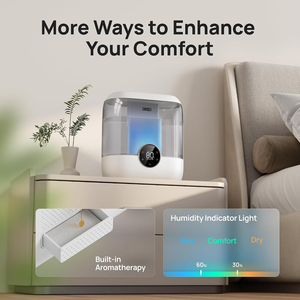 6L Humidifiers for Bedroom, 60H Runtime, 28 dB Quiet, HM524, Gray | Precise Humidity Control, Easy to Refill & Clean