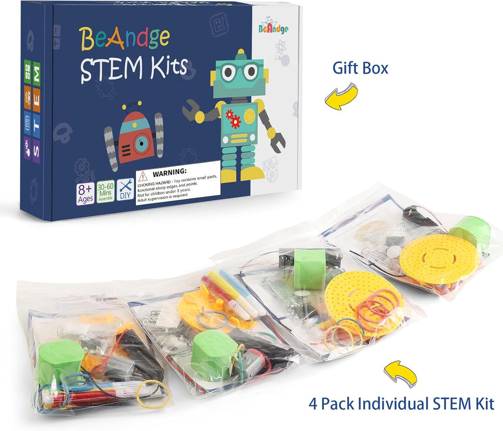 Bulk STEM Craft Kits for Kids 8-12: 4-Pack Doodling Robot Building Kits, Classroom Activities & Science Experiments