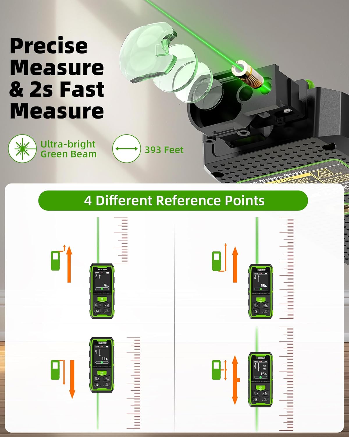 Dual Laser Measuring Tool, Fathers Day Dad Gifts, 393Ft Green-Beam Bilateral Digital Laser Distance Measure 6-Unit