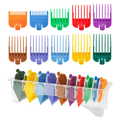 Clipper Guards Set for Most Wahl Clippers with Holder, 10Pcs, Color-Coded | Color-coded, with Organizer, 10Pcs Set