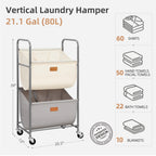 Vertical Rolling Laundry Hamper, 2 Section Laundry Sorter