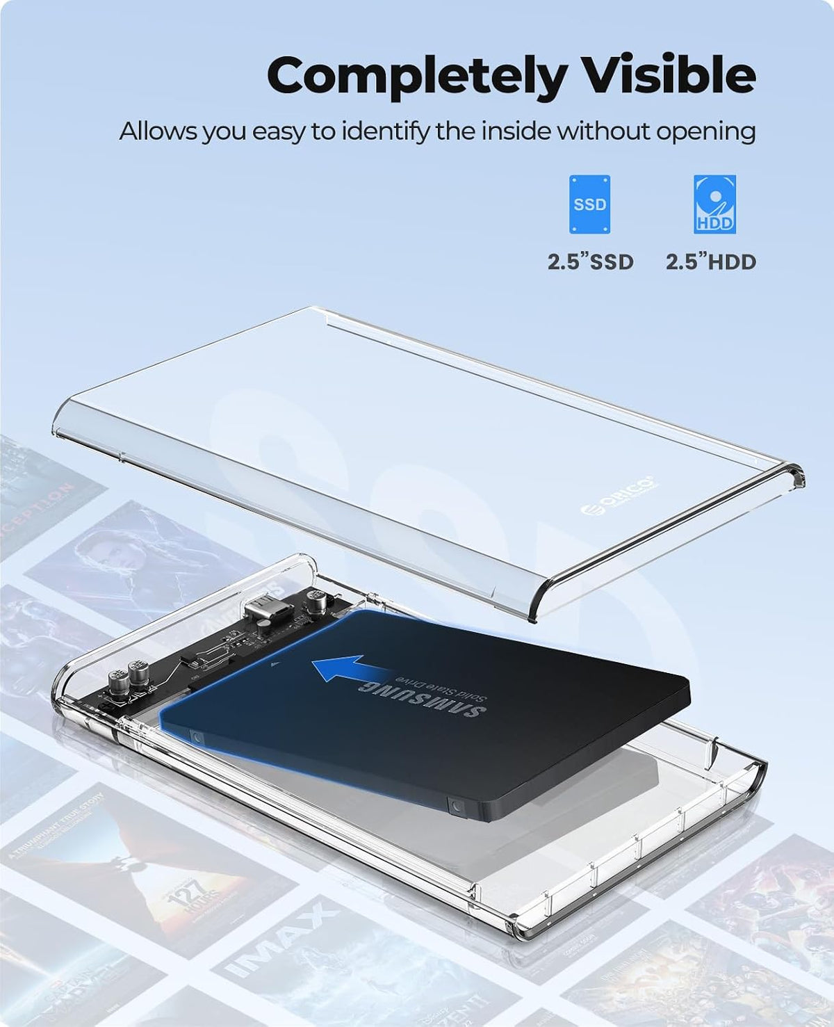 2.5 inch Hard Drive Enclosure SATA to USB C 3.1 Gen1 5Gbps External Hard Drive Case for 7/9.5mm HDD/SSD Support UASP