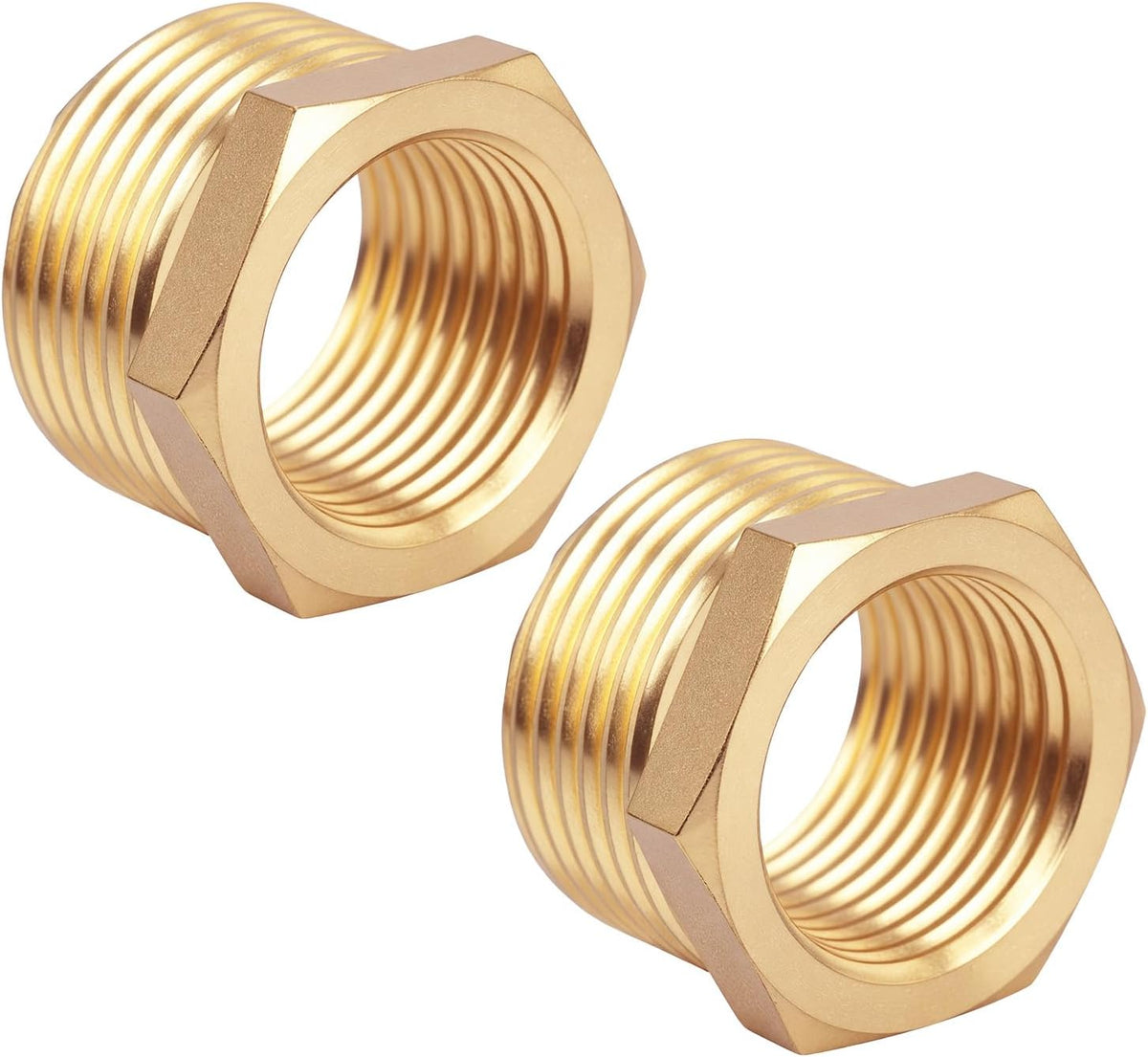 2pcs Brass Reducer Hex Bushing, 3/4" NPT Male to 1/2" NPT Female Adapter