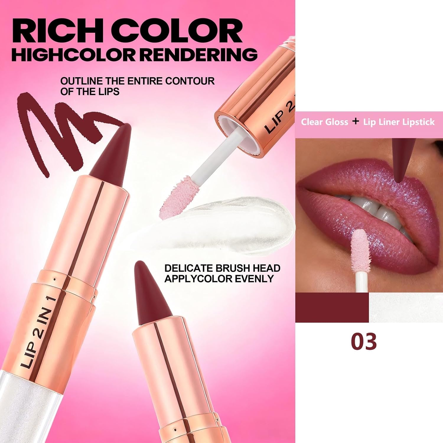 Clear Gloss and Lip Liner Liquid Lipstick Lip Combo, Lip Combo Sets for Black Women,High Pigmented Matte Lip Kit