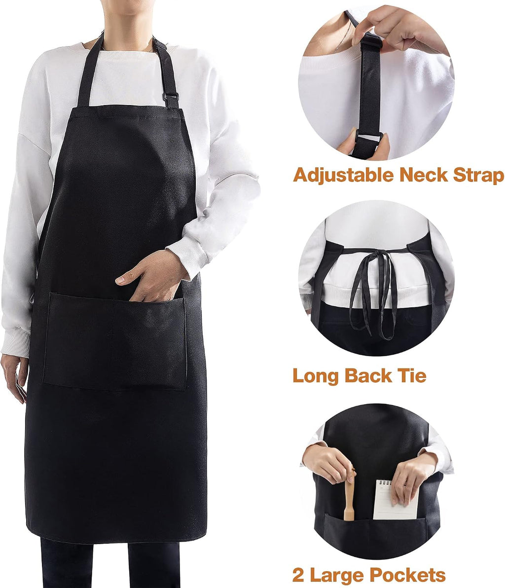 4 Packs Waterproof Cooking Chef Bib Aprons with 2 Pockets for Men Women