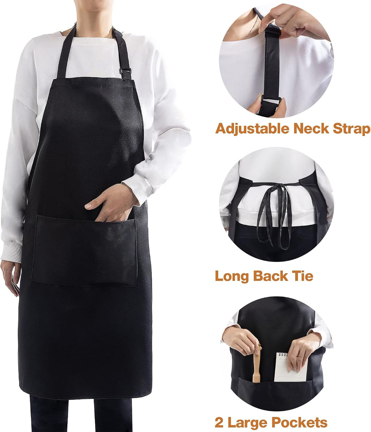 4 Packs Waterproof Cooking Chef Bib Aprons with 2 Pockets for Men Women