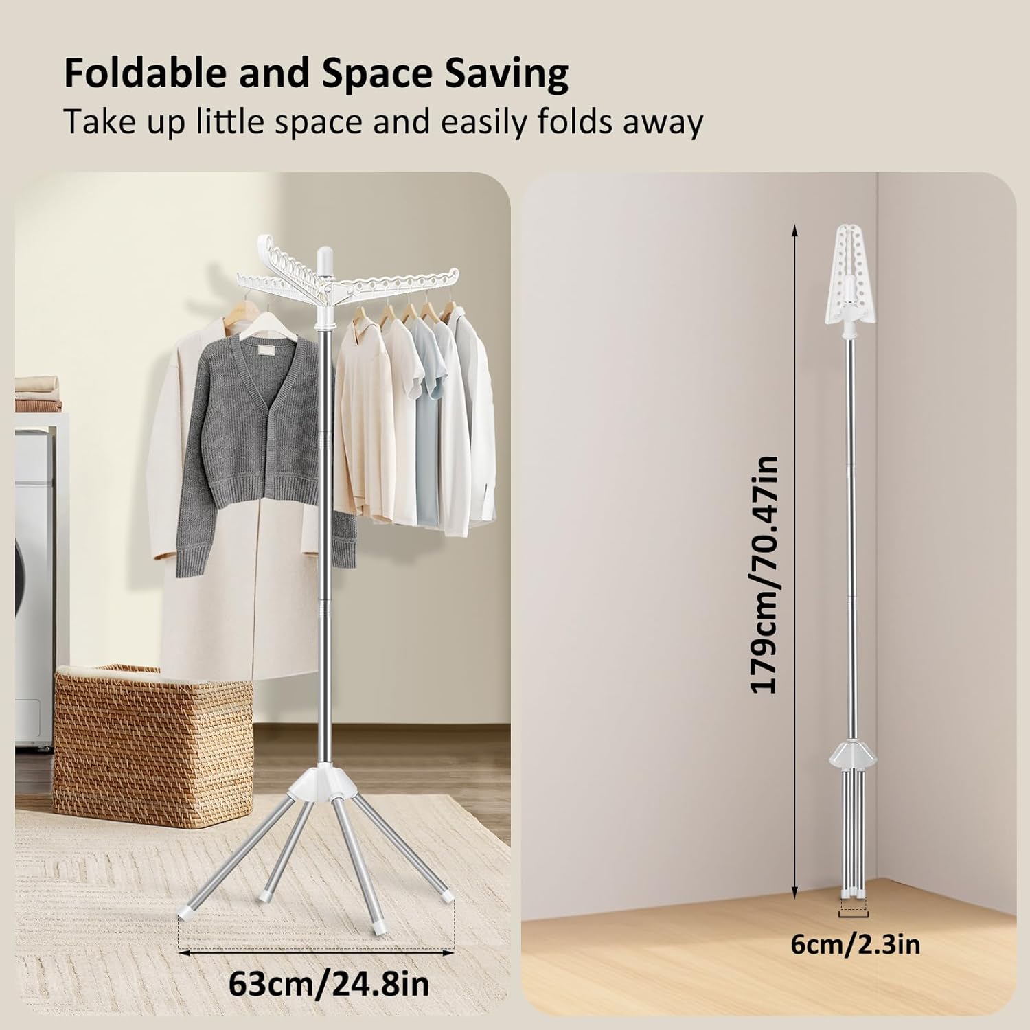 Clothes Drying Rack, Foldable Drying Rack Clothing, Laundry Drying Rack, 59-Inch Indoor Clothes Airer with 3