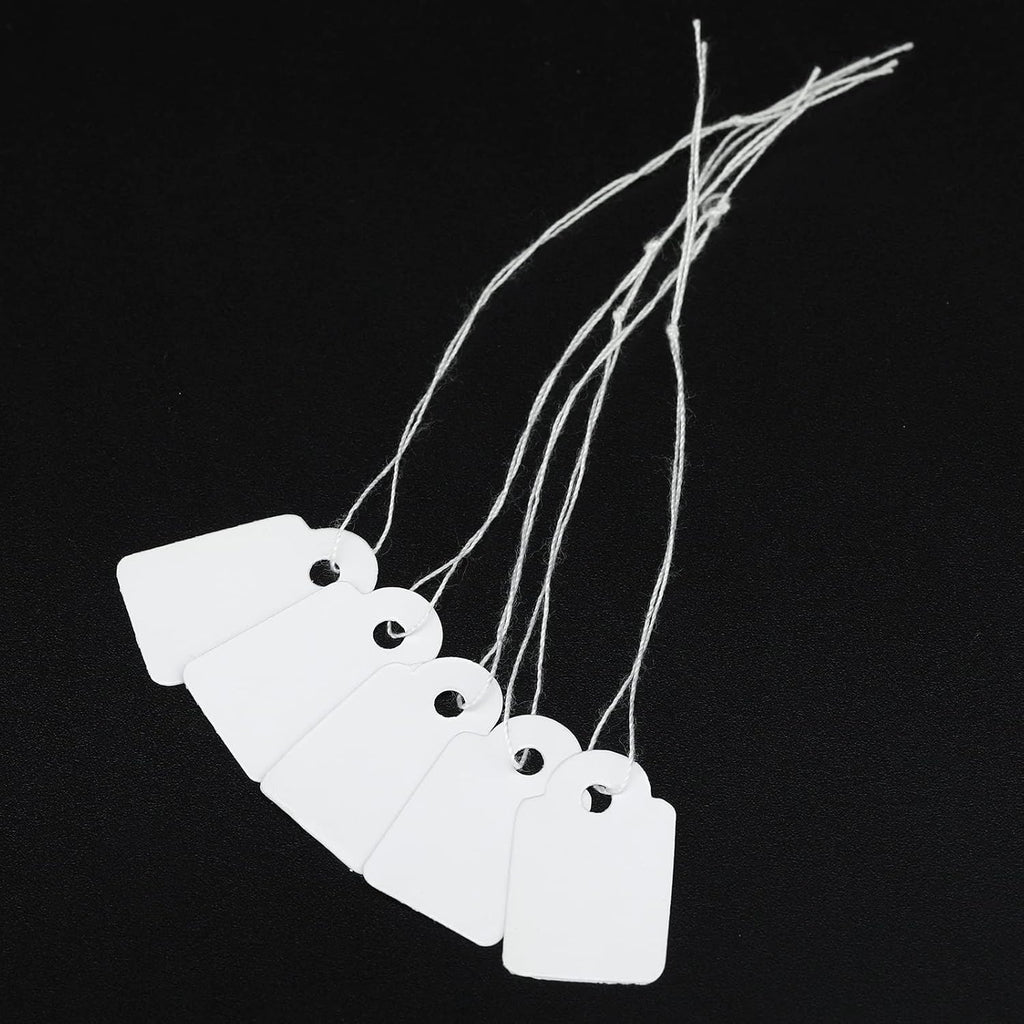 500Pcs Price Tags with String Attached, 0.6x0.95in White Paper Tag