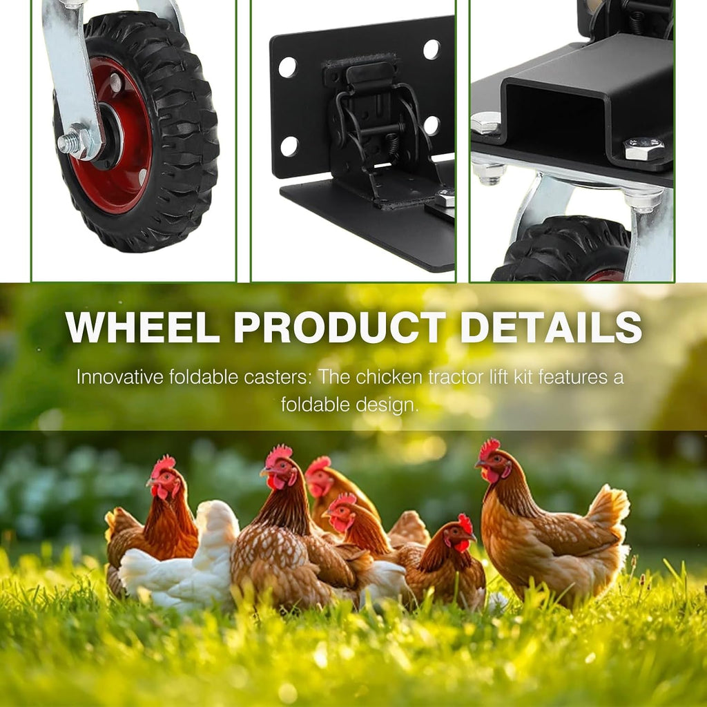 Chicken Tractor Wheels Kit with Lift System, Outdoor Heavy Duty Foldable Swivel Casters Wheels Set of 4, 700 lb Load