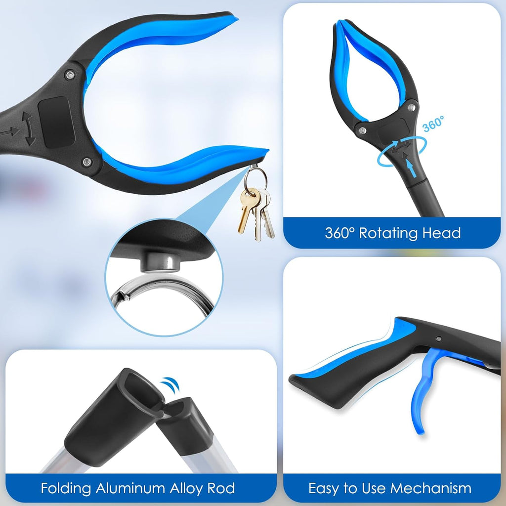 32" Grabber Reacher Tool, 1-Pack Foldable Reacher Grabber Pickup Tool with 360° Anti-Slip Rotating Jaw & Magnet