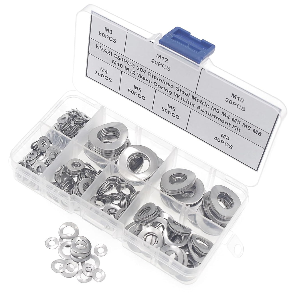 350PCS Metric M3-M12 304 Stainless Steel Wave Spring Washers Kit