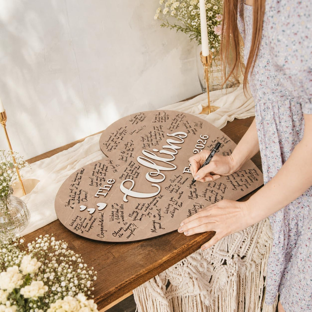 Wedding Guest Book Alternative, 16.1" Wooden Circle Guest Book Sign, Personalized Wedding Wish Book, Rustic Guest