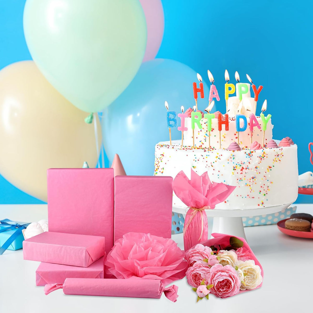 100 Sheets Pink Wrapping Tissue Paper Gift Bag Decorative