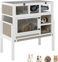 3-Tier Guinea Pig Cage Indoor Wooden Small Animal Habitat with Stand | Rabbit Hutch with Ramp, Removable Hammock &