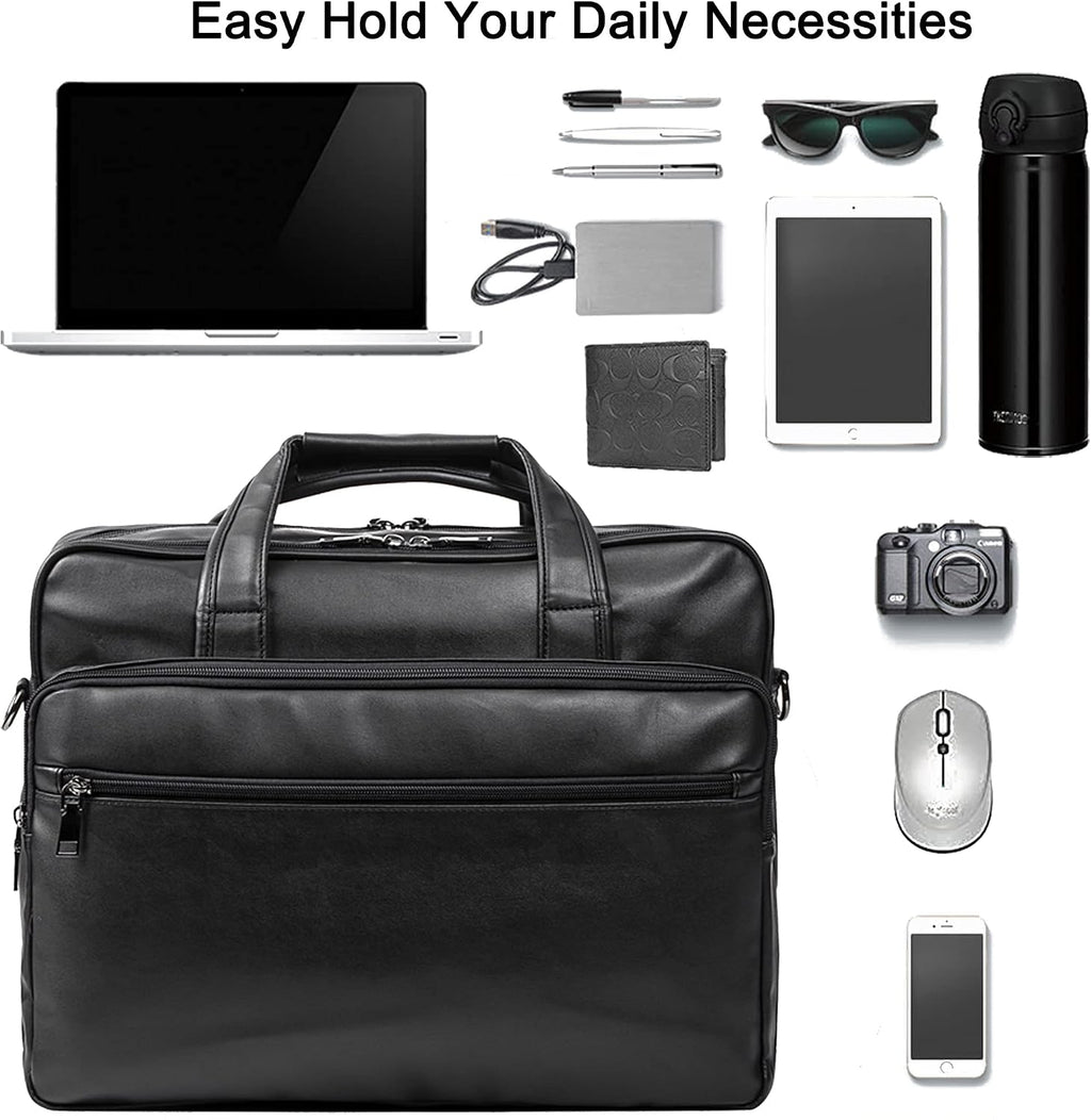 Leather Laptop Bag, Men's 15.6 Inche 17.3 Inche Messenger Briefcase Business Satchel Computer Handbag Shoulder Bag
