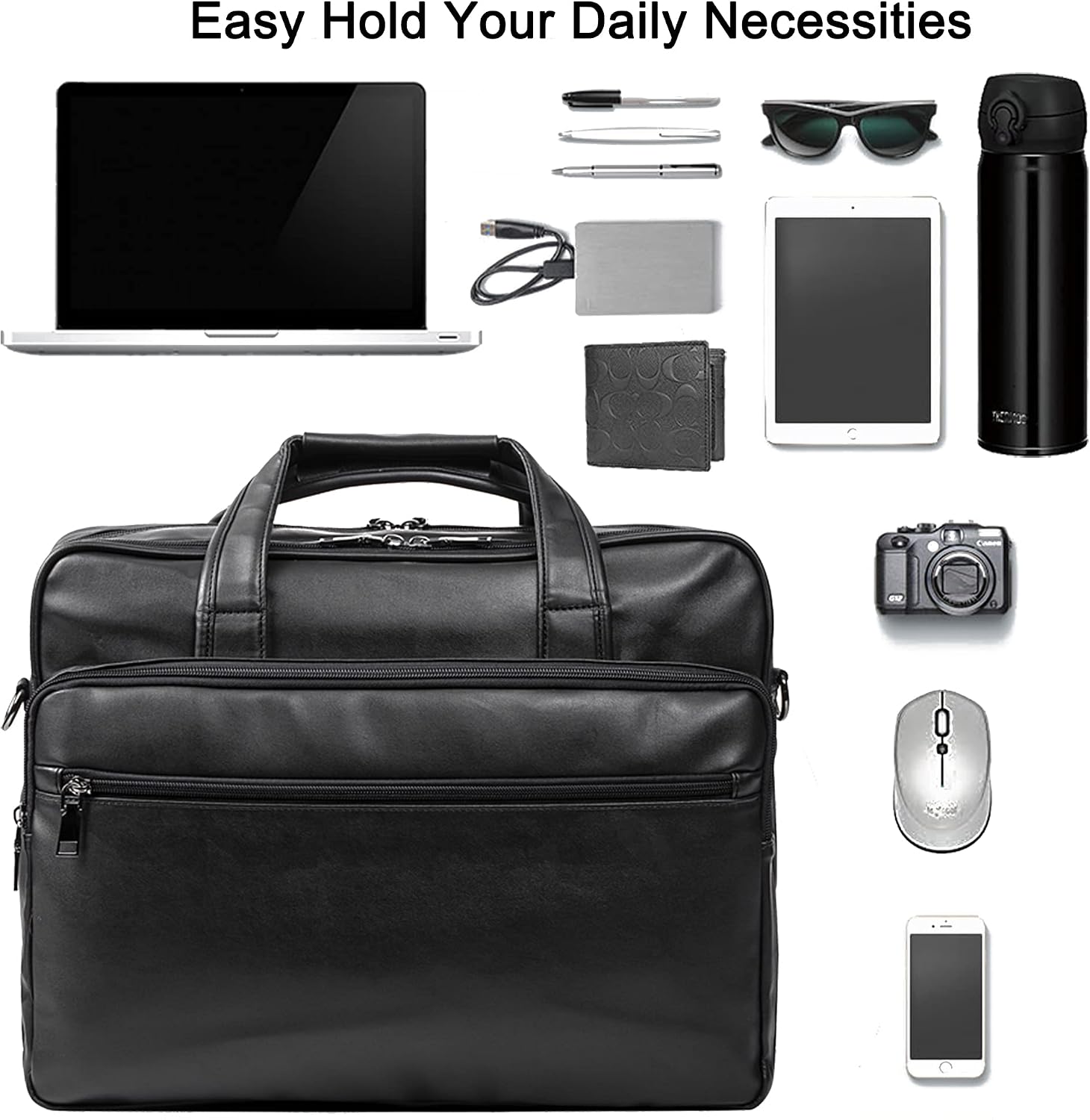 Leather Laptop Bag, Men's 15.6 Inche 17.3 Inche Messenger Briefcase Business Satchel Computer Handbag Shoulder Bag