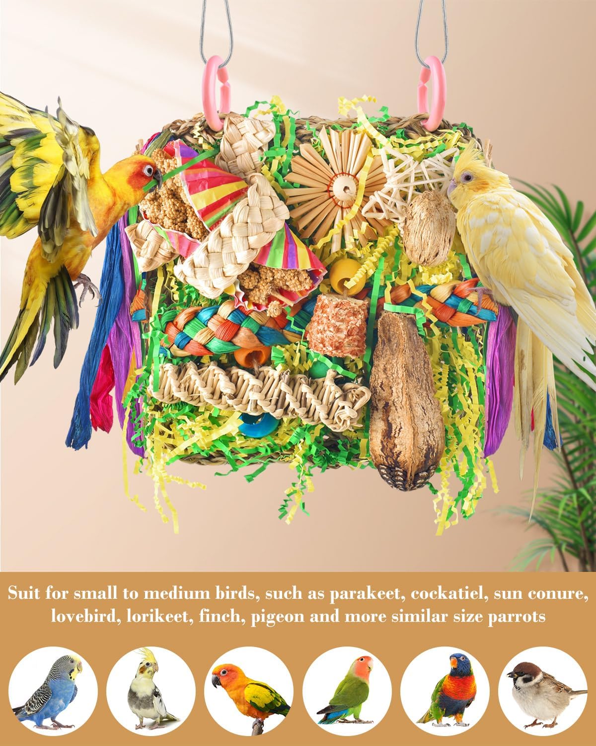 Bird Toys, Parrot Toys Foraging Swing Mat Parrot Cage Hanging Toys Birds Grass Mat Climbing Wall with Seagrass, Birds
