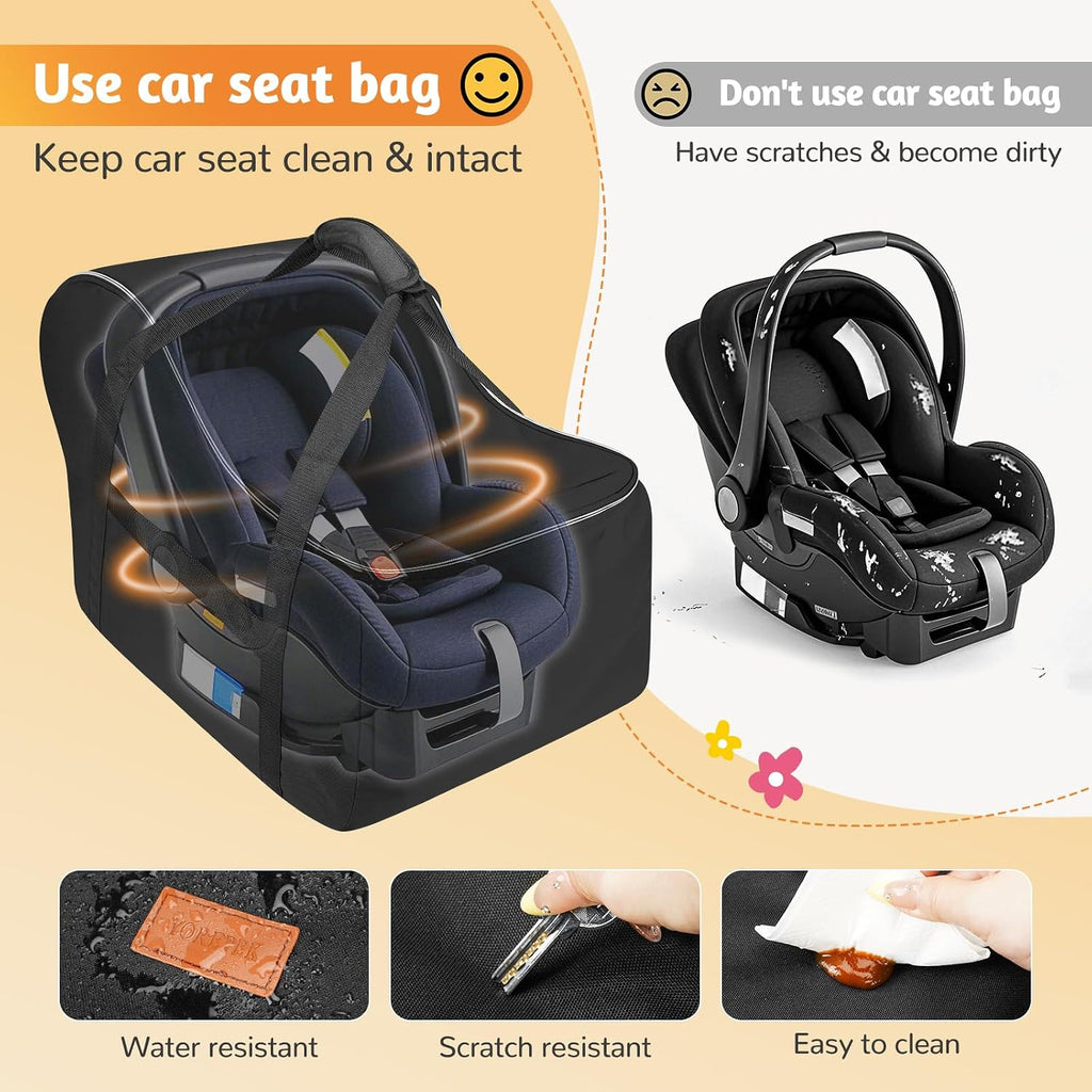 Car Seat Travel Bag Fits Infant Carseat with Anti-Rebound Bar Base | Padded, Side Pocket for Baby Essentials