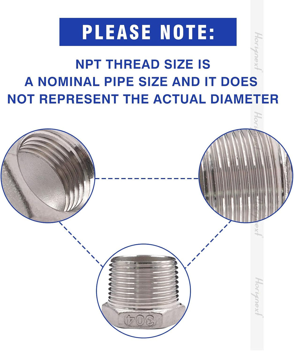 3/4 NPT Male x 1/2 NPT Female Stainless Steel Hex Bushing, 2 Pack