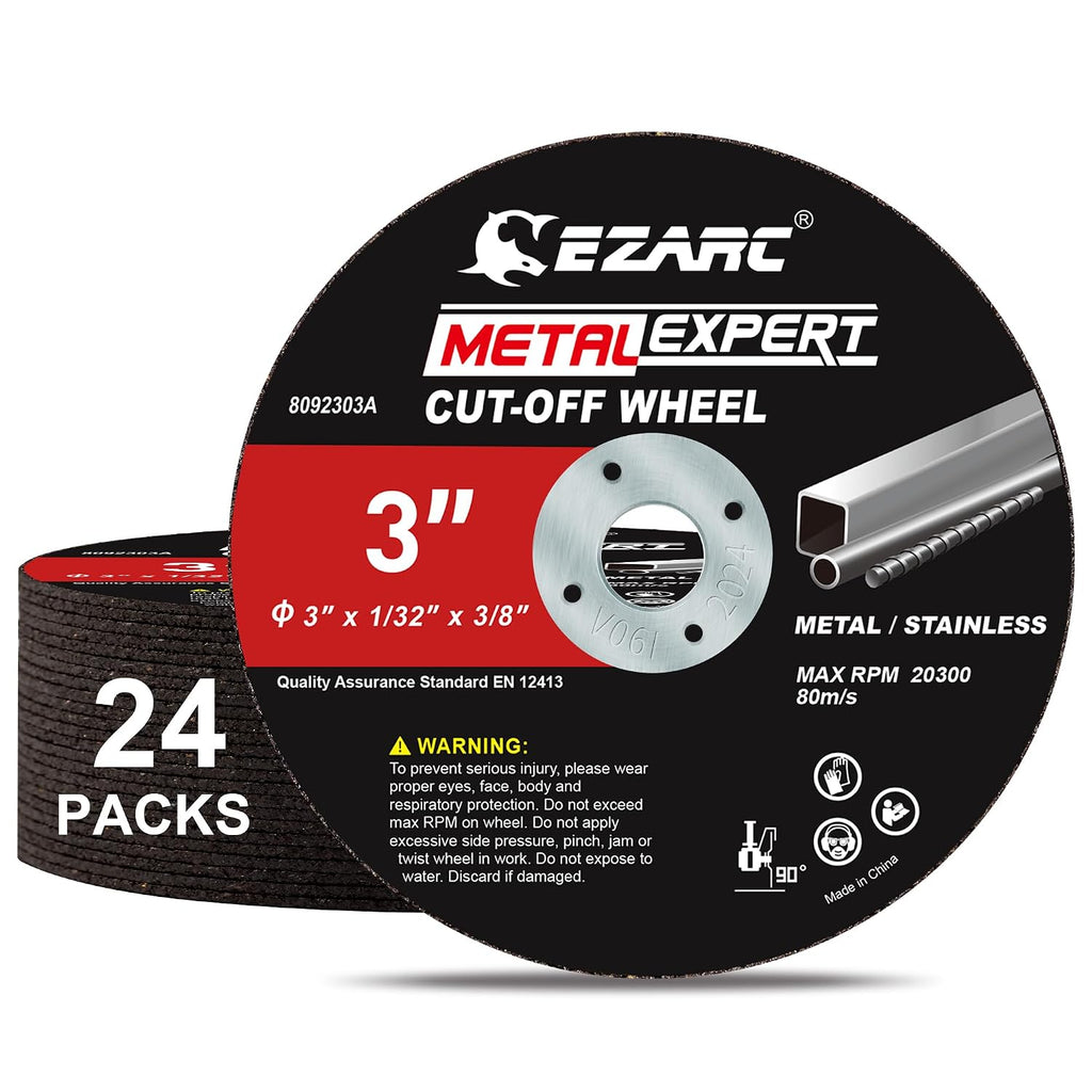 EZARC Metal Cut Off Wheels 3 x 1/32 x 3/8-Inch, 24-Pack