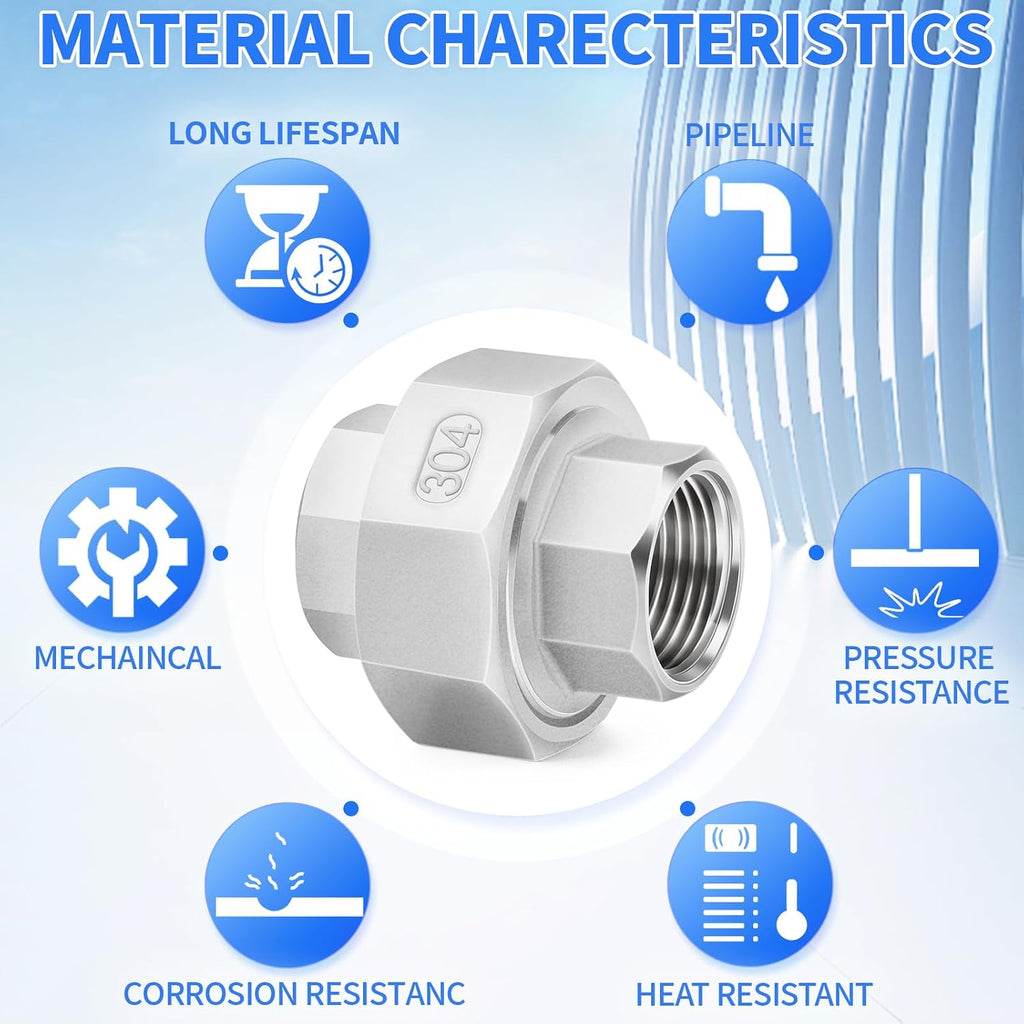 ChillWaves 304 Stainless Steel Cast Pipe Fitting, Union，3/4" NPT Female Thread Adapter(1-PACK)