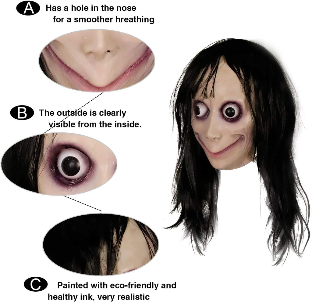 MOMO Mask for Adult Horror Devil Mask, Scary Costume Halloween Creepy Cosplay Party Decoration Prop, Halloween Scary