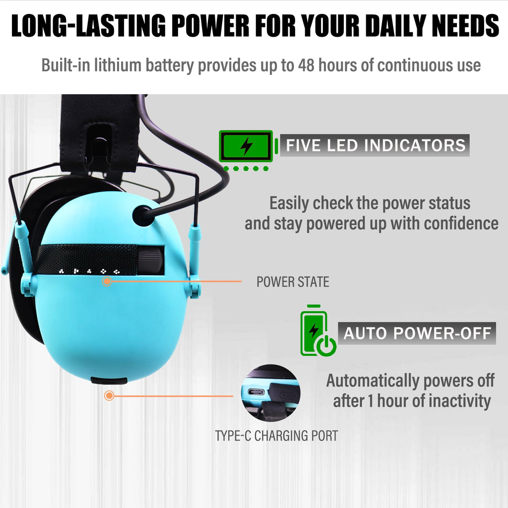 Bluetooth Electronic Shooting Ear Protection, NRR 27dB Rechargeable Hearing Protection for Gun Range, Noise Reduction