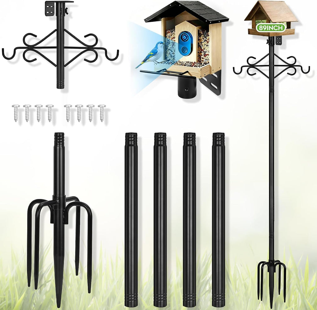89’’ Smart Bird Feeder Pole Heavy Duty, 5-Prong Base & Double Hooks