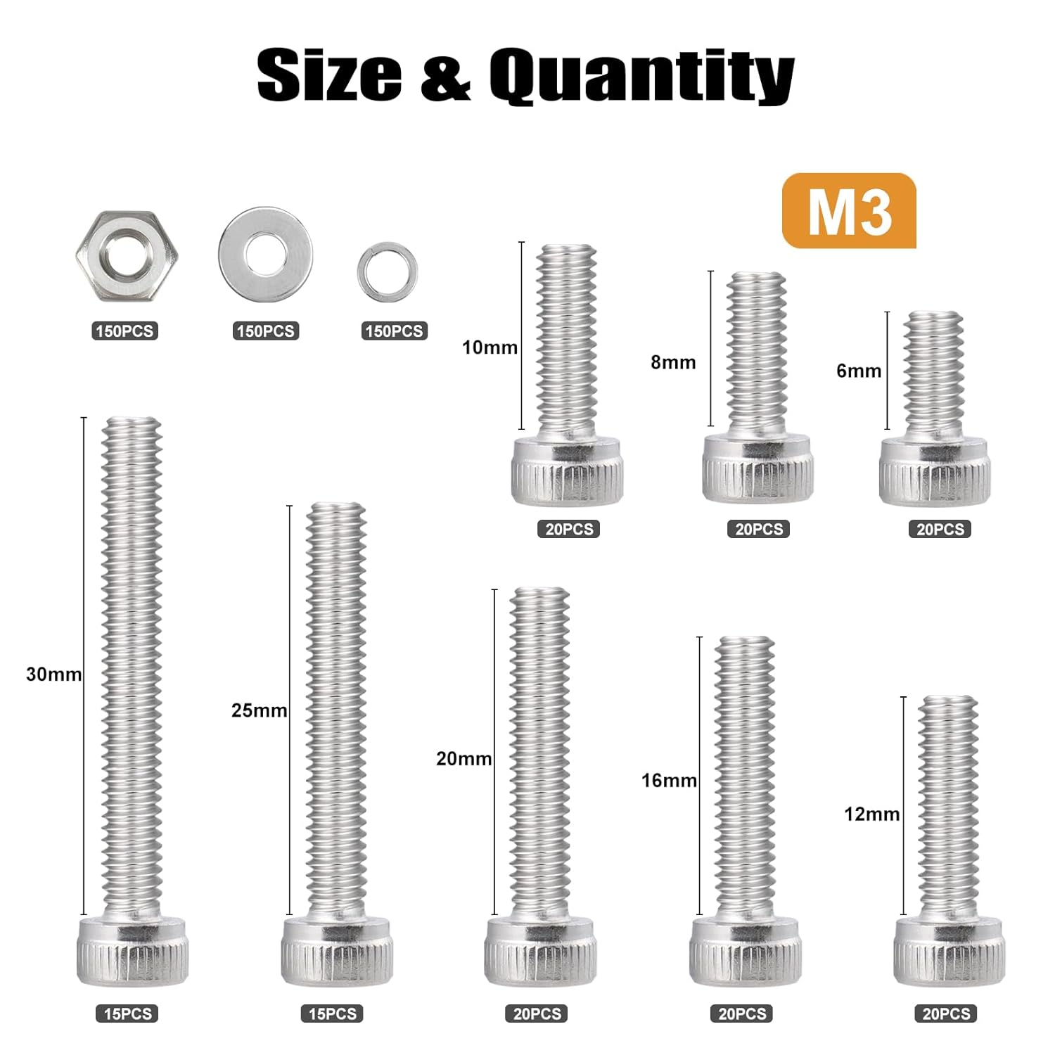 600pcs M3 Screw Assortment Kit, M3 Screws (8 Sizes 6-30mm) for 3D Printer DIY, Hex Socket Head Cap Screws Bolts Nuts