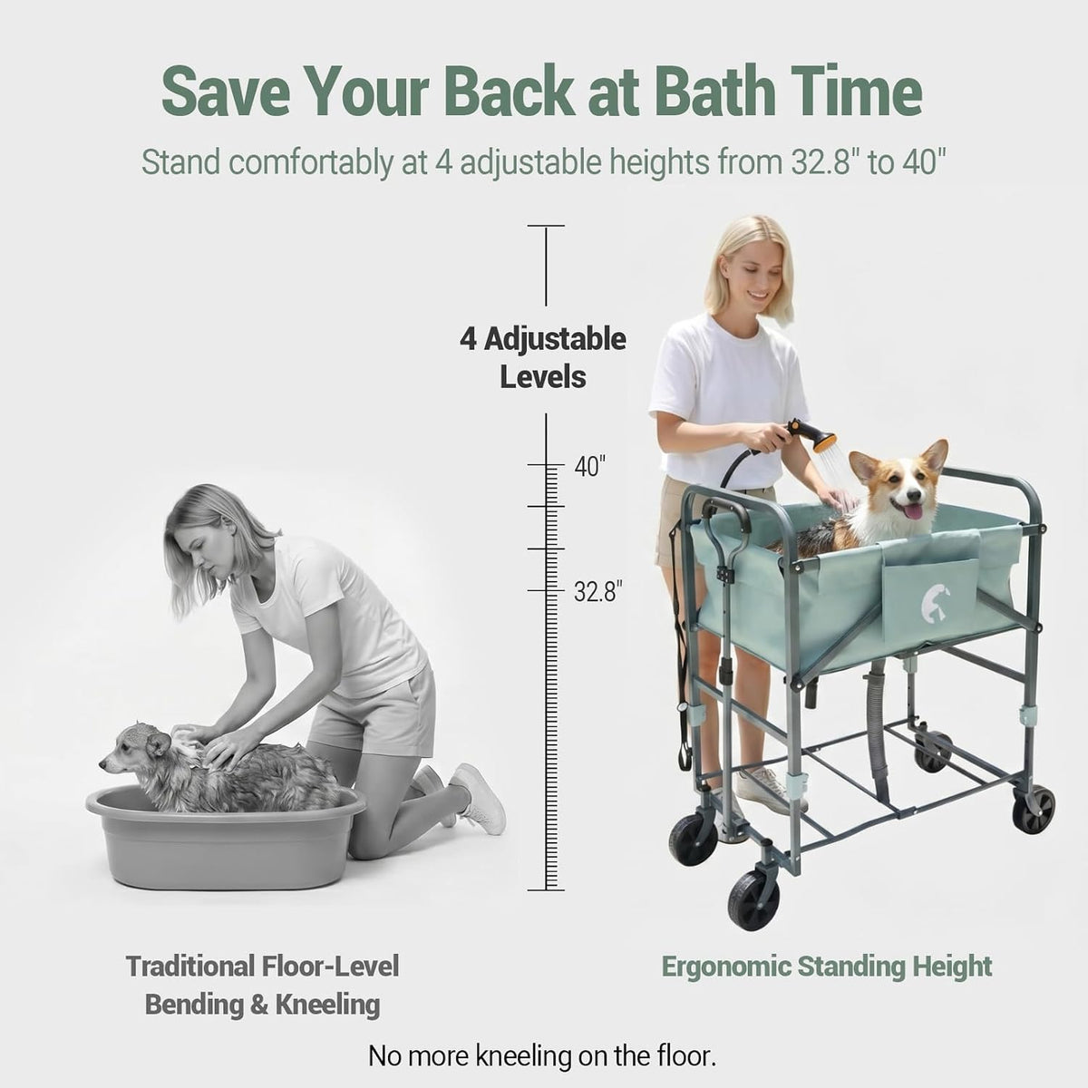 SILJOY Elevated Dog Bathtub, Adjustable Folding 3-in-1 Grooming Tub
