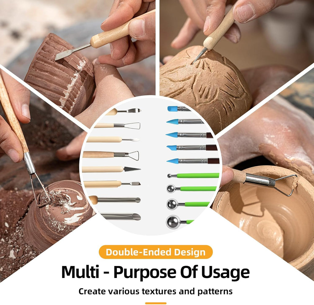 38 Pcs Pottery Tools & Air Dry Clay Tools Kit – Modeling Tools Set for Carving, Shaping, Molding & Crafting – Ideal