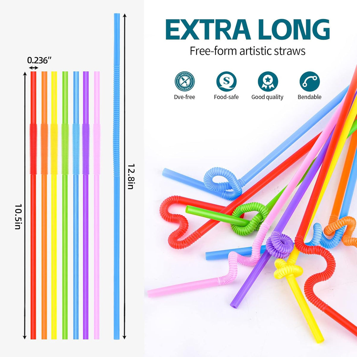 100PCS Flexible Plastic Straws