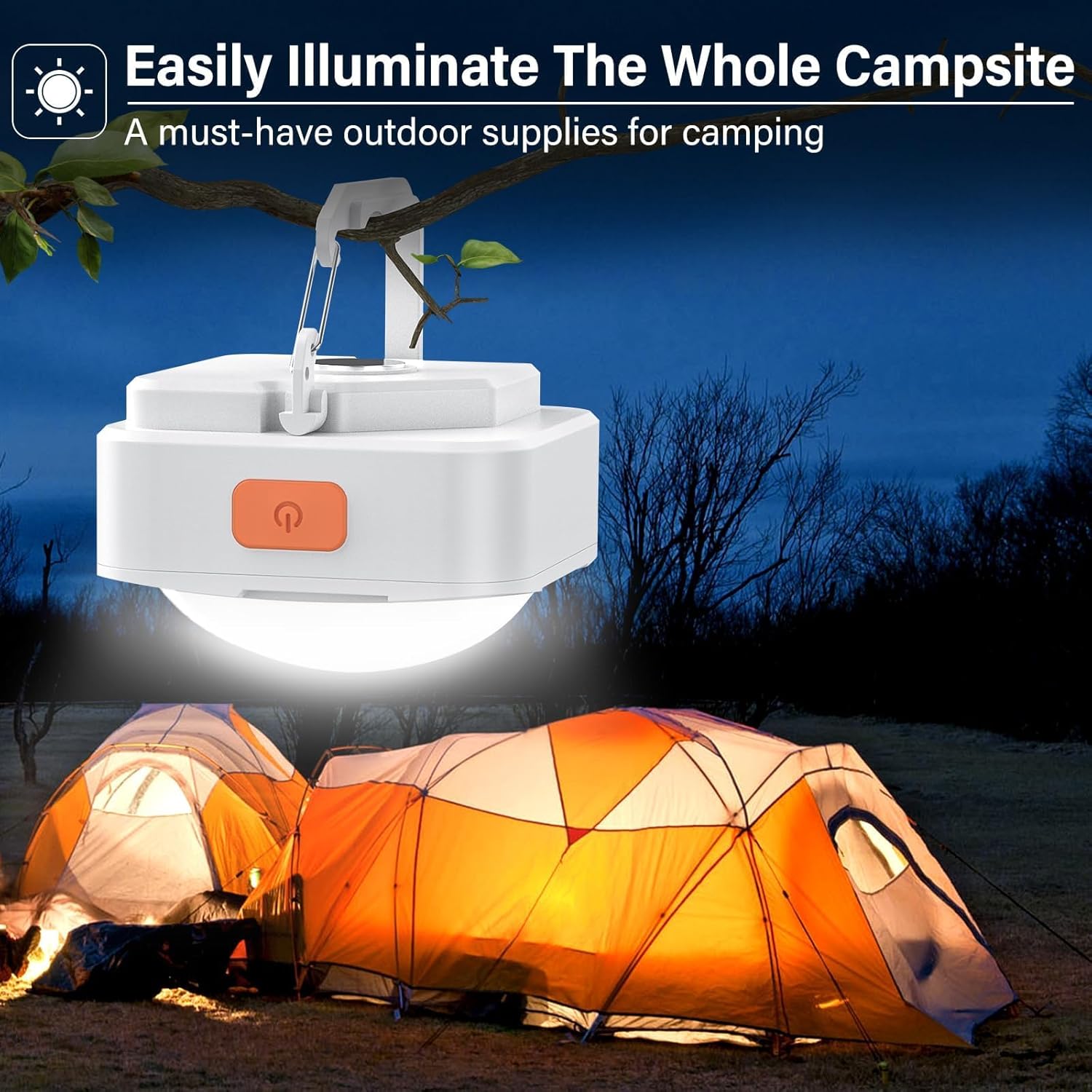 Rechargeable Camping Lights FLY2SKY 2Pcs White Tent Lights Mini Flashlight Portable LED Camping Lantern Survival Gear