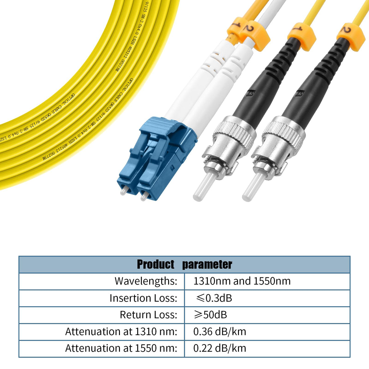 OS2 LC to ST Fiber Patch Cable Single Mode Duplex, 3M(10ft)