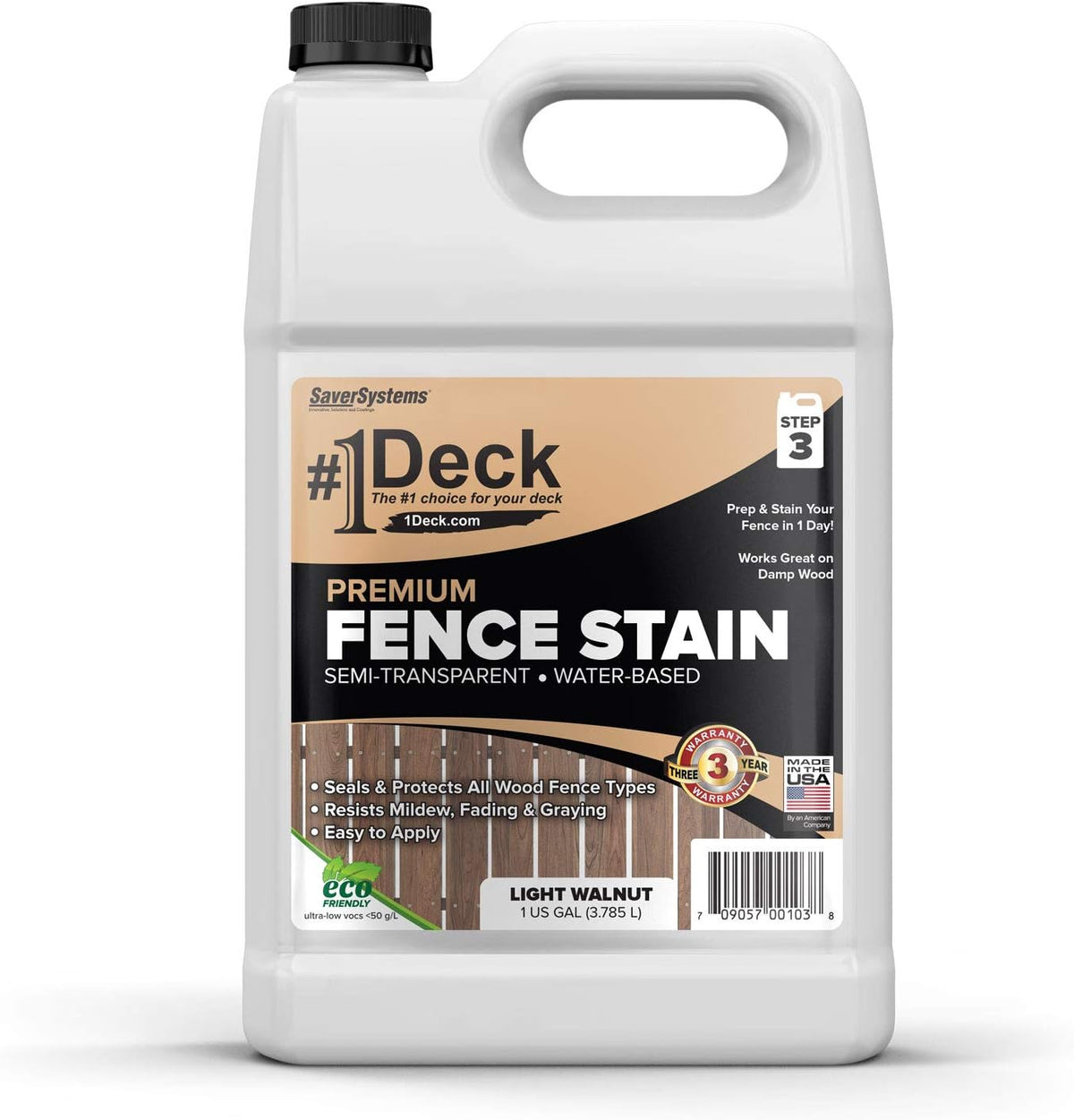 #1 Deck Premium Wood Fence Stain - Semi-Transparent Sealer (1 Gallon, Light Walnut)