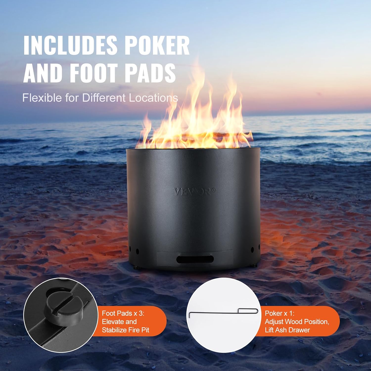 Smokeless Fire Pit Stove Bonfire, H: 15.4 in x Dia: 19.3 in,Wood Burning Fireplaces with Removable Ash Pan, SUS430