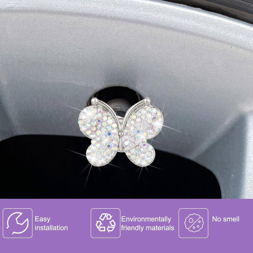 4PCS Butterfly Rhinestone Tire Valve Stem Caps, AB Color