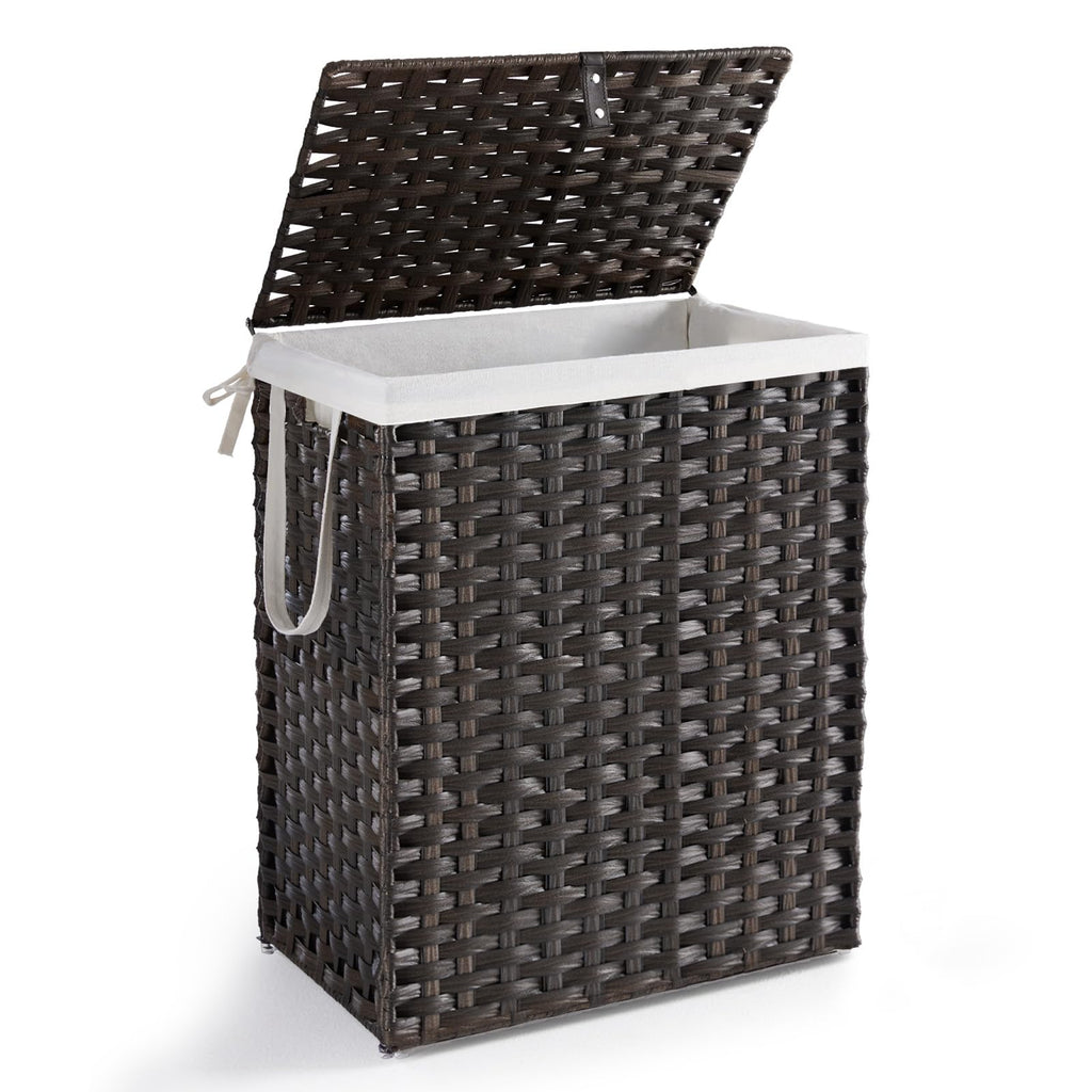 Laundry Basket with Lid, 90L Wicker Laundry Hampers, Chestnut Brown