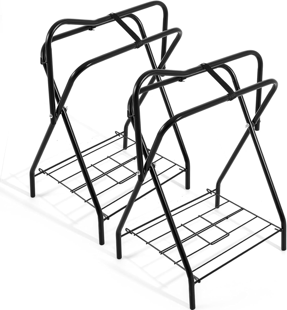 2 Pcs Portable Saddle Rack Steel Foldable Freestanding Saddle Rack Stand Horse Trailer Organizer for Derby Day Horse