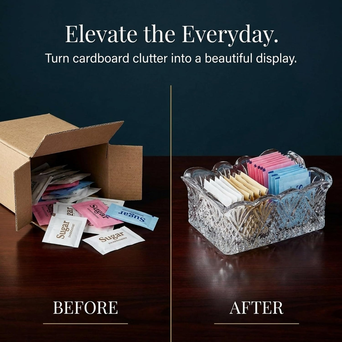 Crystal Sugar Packet Holder, Tea Bag and Sweetener Caddy