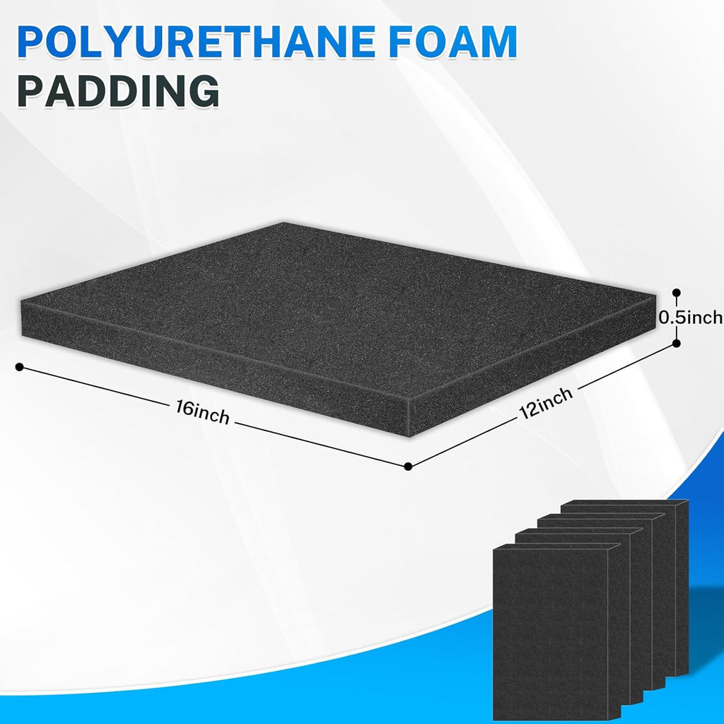 Polyurethane Foam Padding, 4 PCS 16 x 12 x 0.5 Inch Black Soft Cuttable Packing Foam Inserts for Cases, Furniture