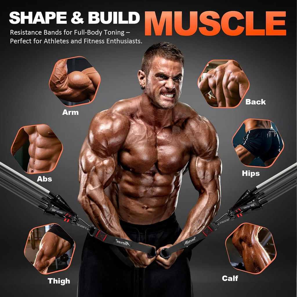Resistance Bands, Exercise Bands with Handles, Fitness Bands, Workout Bands with Door Anchor and Ankle Straps