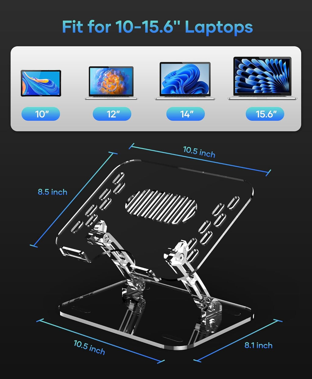 Acrylic Laptop Stand for Desk, Adjustable Ergonomic Laptop Riser, Portable Foldable Computer Stand, Compatible with