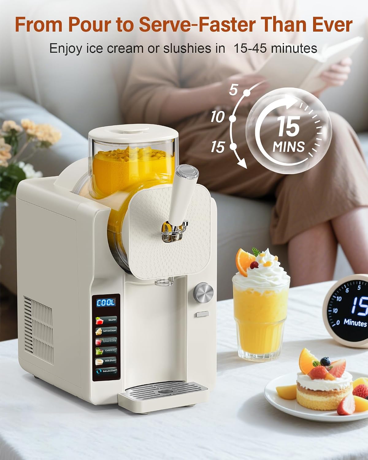 Slush Machine & Ice Cream Maker Machine 2-IN-1, for Smoothies, Margarita