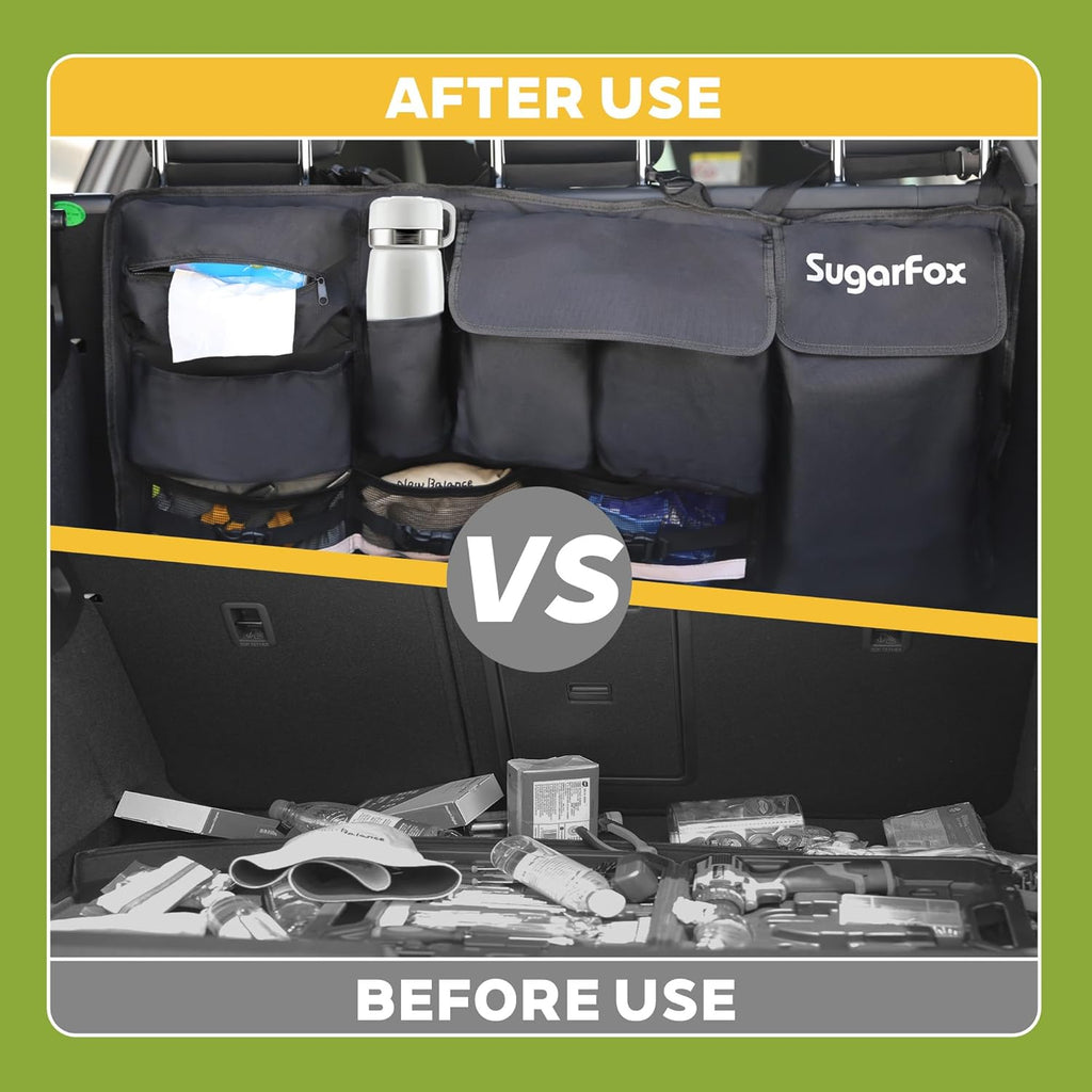 Backseat Hanging Trunk Organizer for SUVs, Cars, Trucks & MPVs | Multi-Pocket Storage with Anti-Slip Straps |