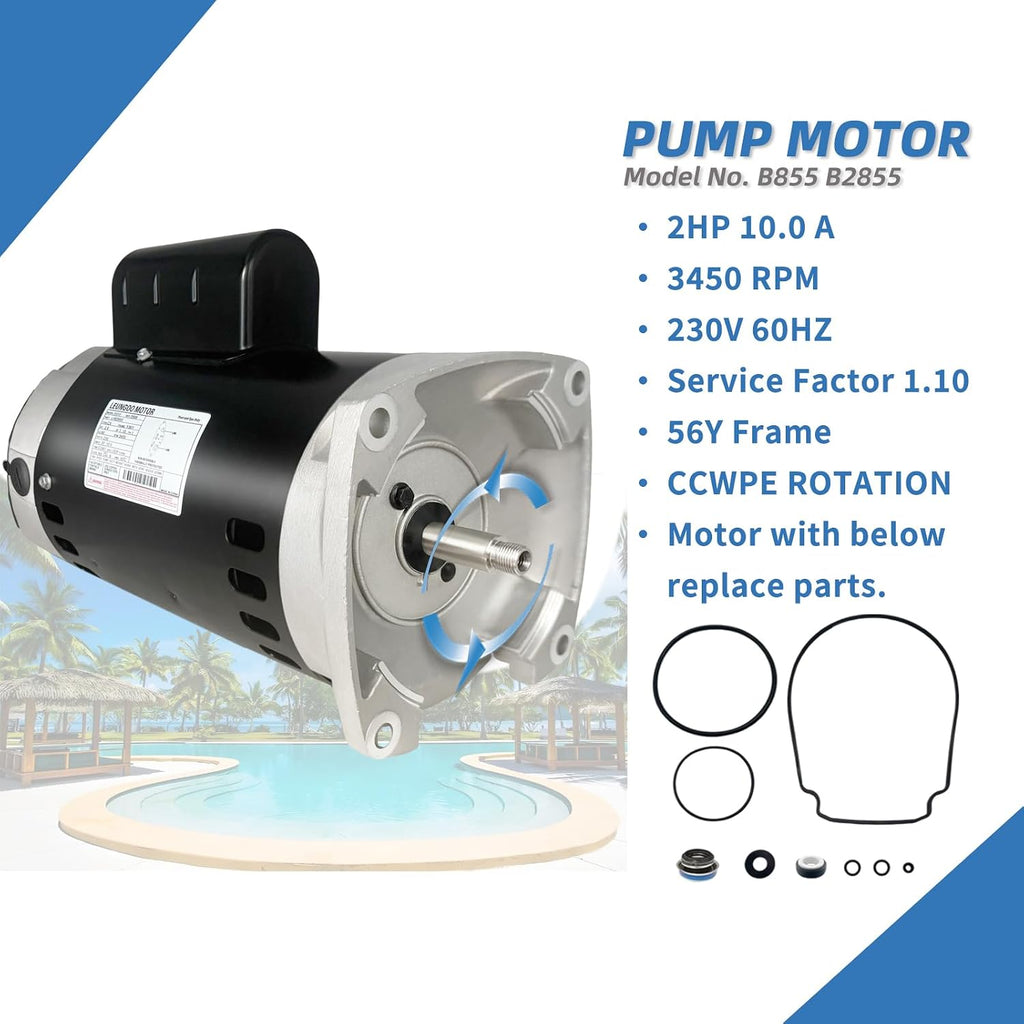 B855 2HP Pool Pump Motor Replaces Century Regal Beloit AO Smith B2855