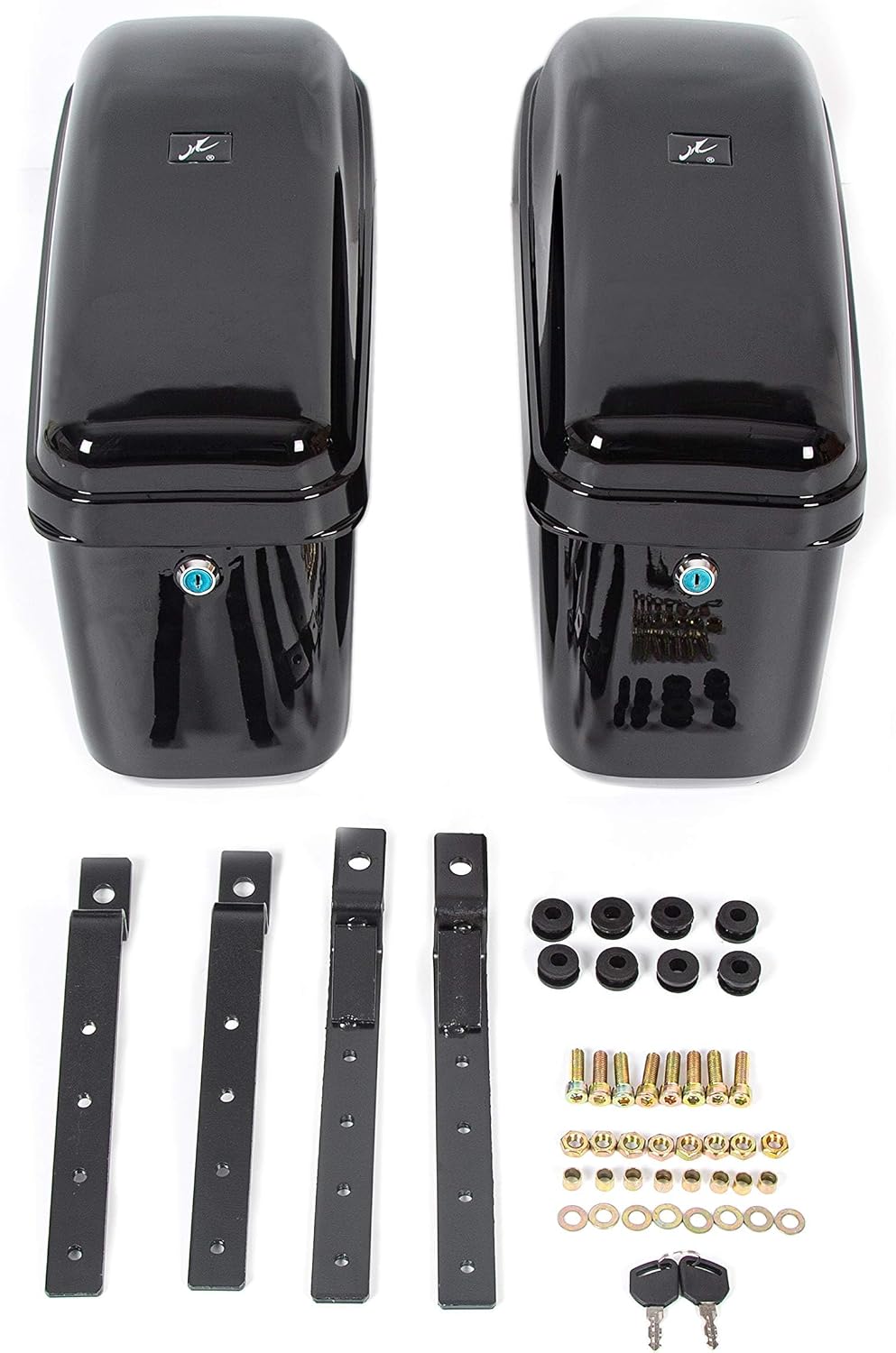 Universal Motorcycle Trunk Luggage Storage Box & Hard Saddle Bags Saddlebags w/Mounting Kit Compatible with Harley