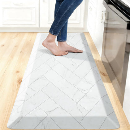 9/10 Marble-Pattern Extra Thick Cushioned Kitchen Mat, Non-Slip Waterproof Comfort Memory Foam Standing Desk Mat