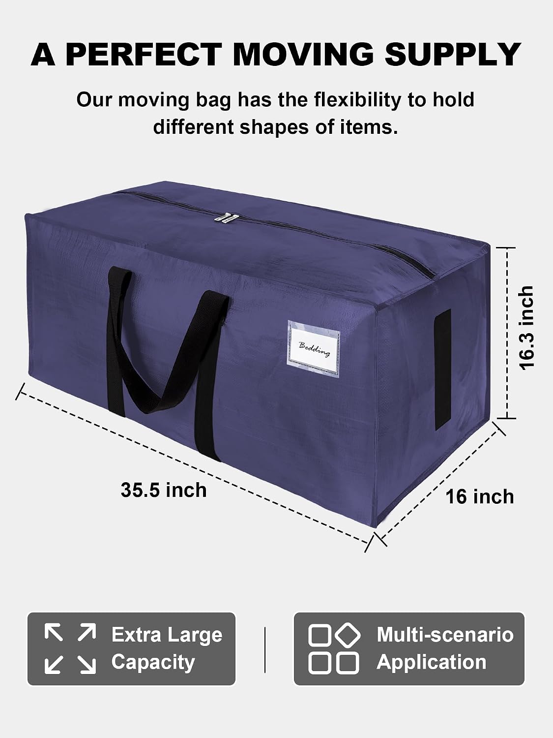 8 Pack 40 Gal Large Strong Moving Bags with Zippers & Carrying Handles - Water-Resistant - Heavy Duty Storage Tote