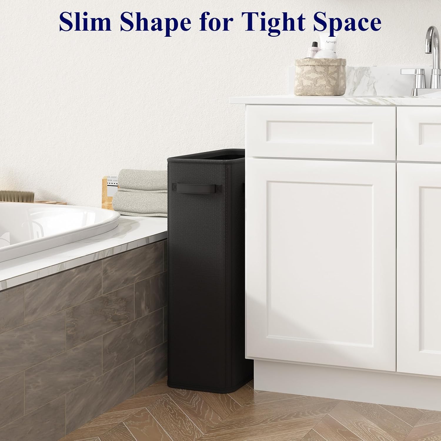50L Slim Laundry Hamper, Small Laundry Basket With Handles, Black Narrow Laundry Basket for Dorm, Bedroom, Living